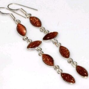 Goldstone Gemstone 925 Sterling Silver Handmade Drop Dangle Earrings